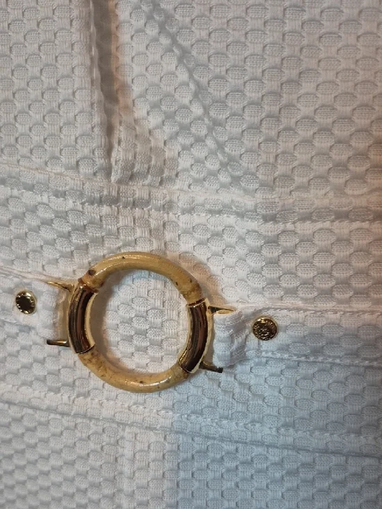 Tahari White Textured Midi Sheath Dress with Gold Buckle Detail - Picture 4 of 5